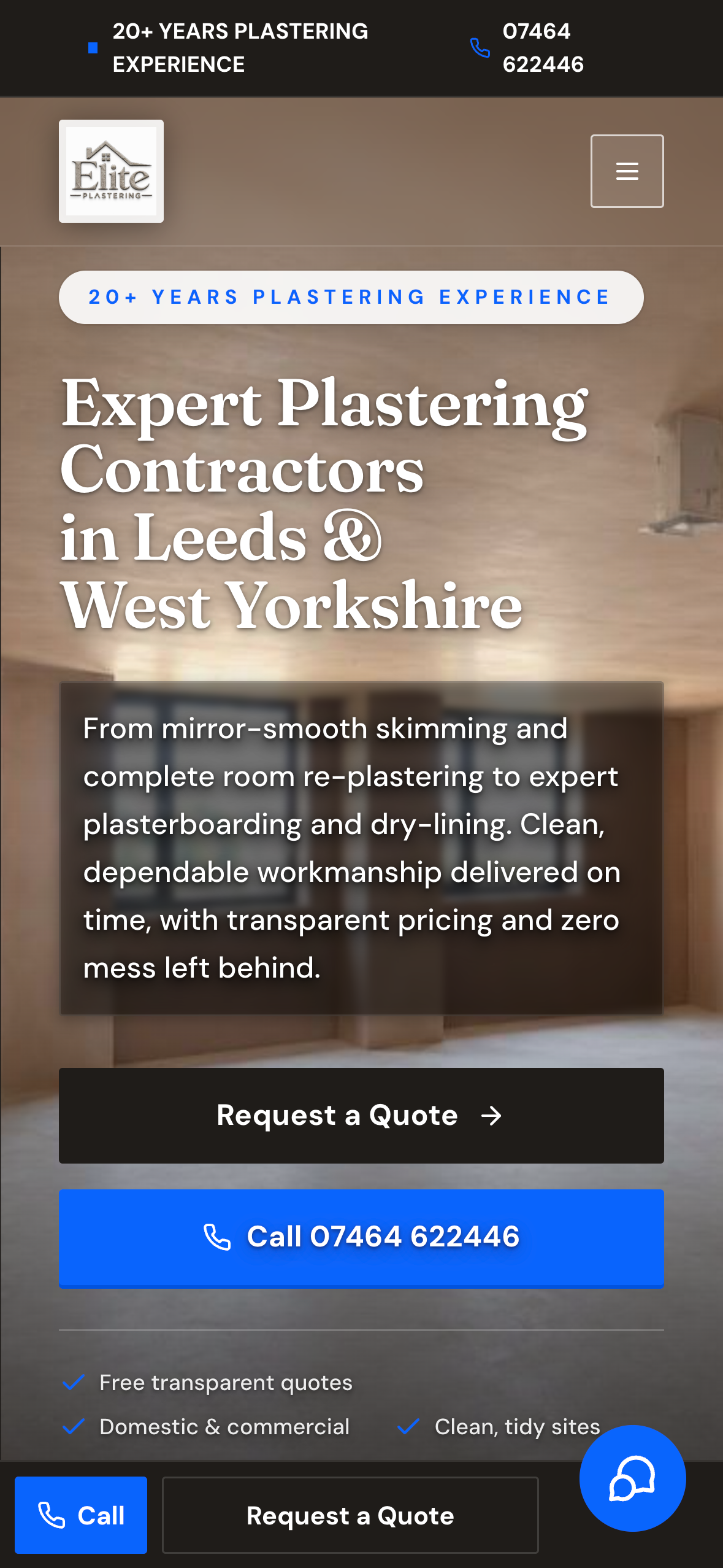 Elite Plastering Contractors mobile website designed by Easy Launch