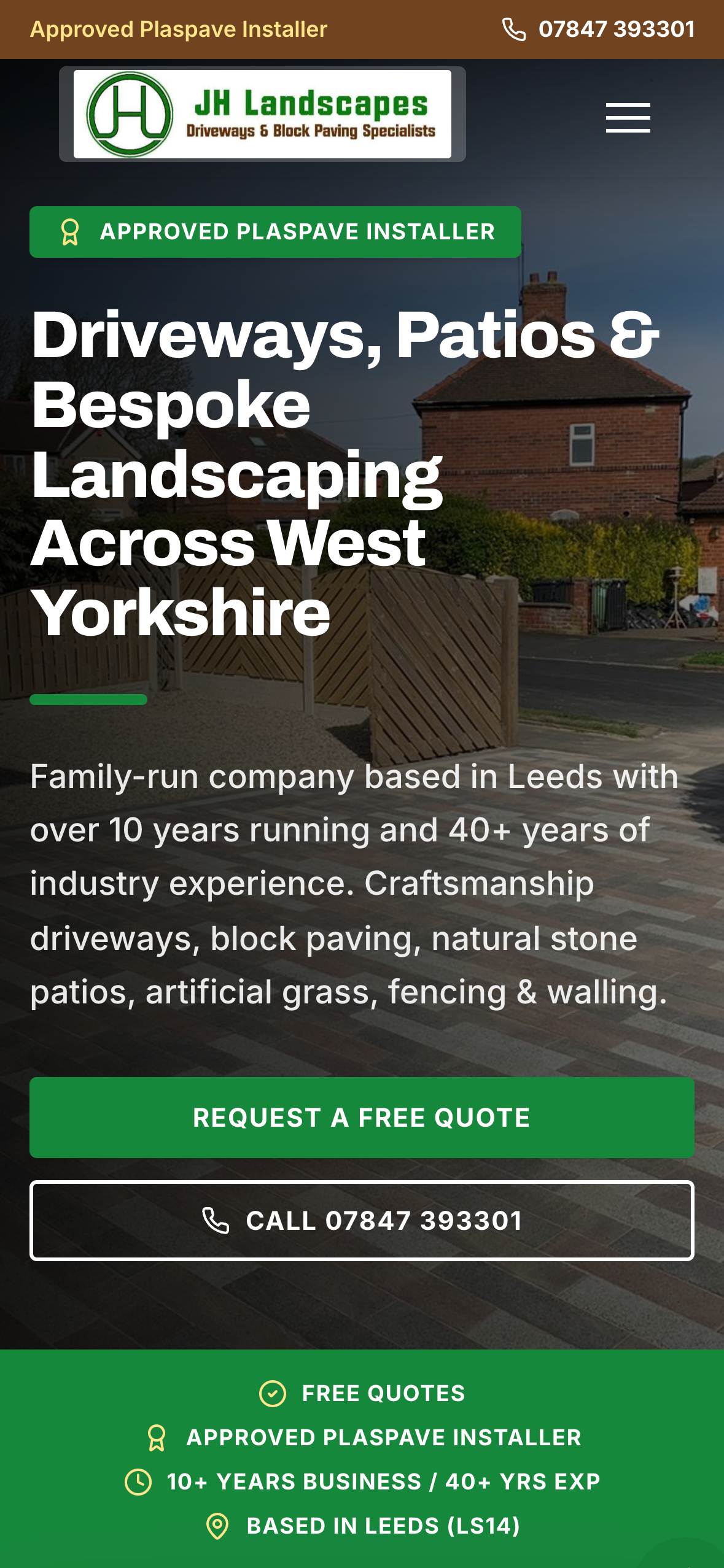 JH Landscapes mobile website designed by Easy Launch