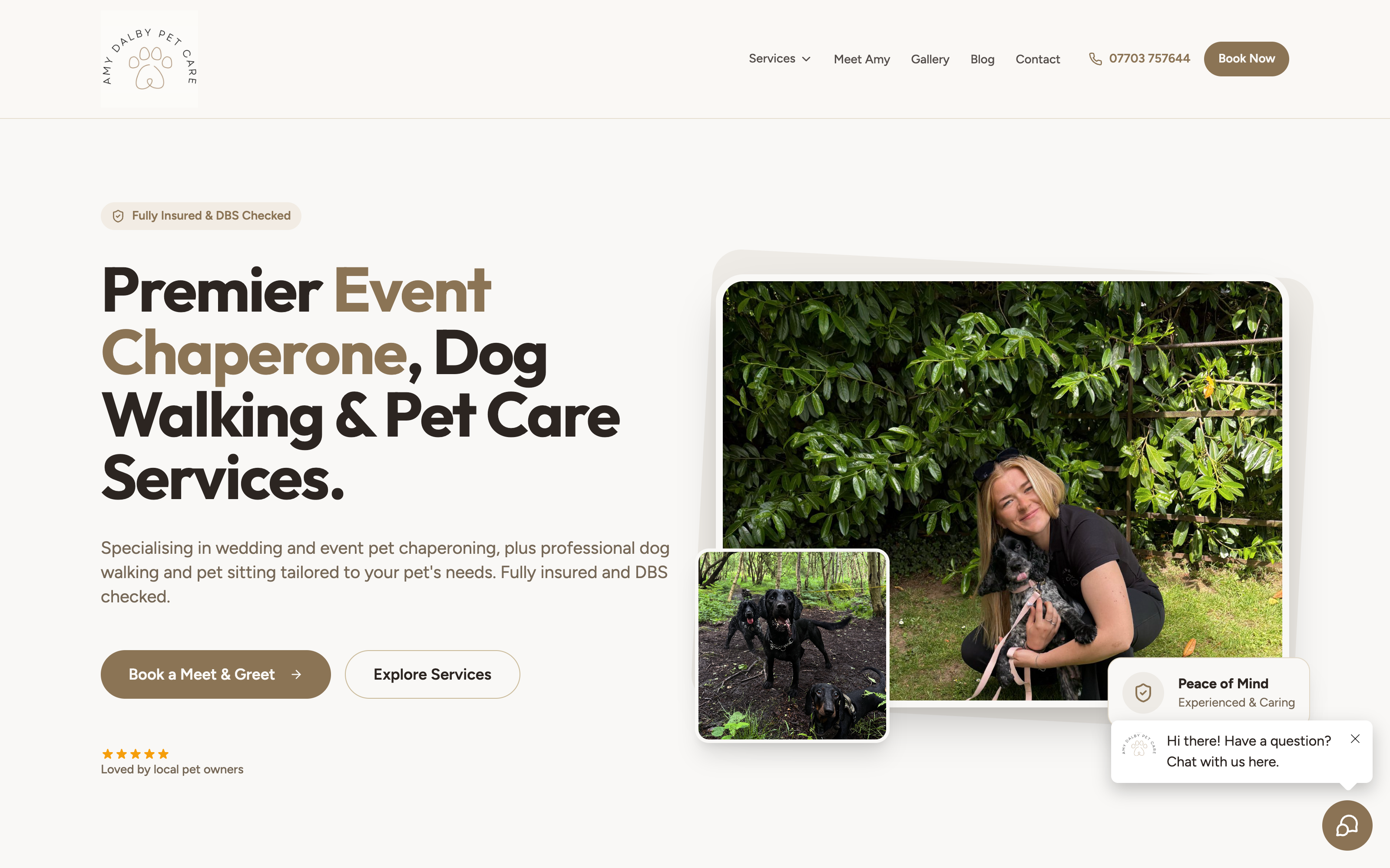 Amy Dalby Pet Care website designed by Easy Launch