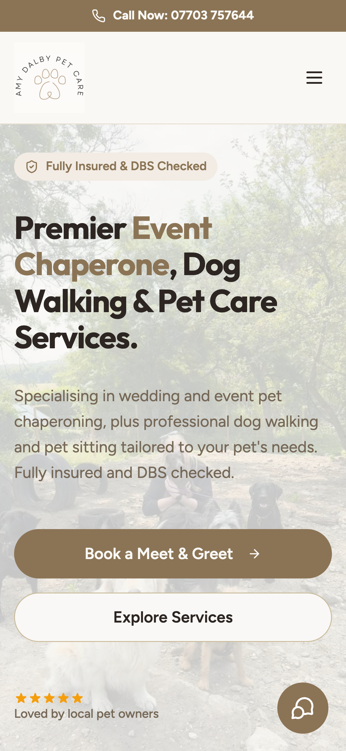Amy Dalby Pet Care mobile website designed by Easy Launch