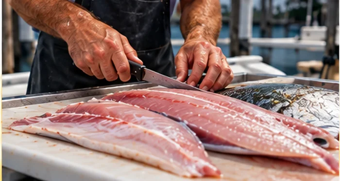 Captain cleaning and filleting the day's catch