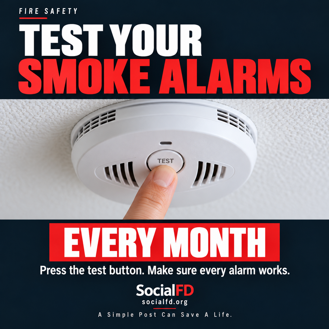 Social FD graphic reminding families to test their smoke alarms every month.