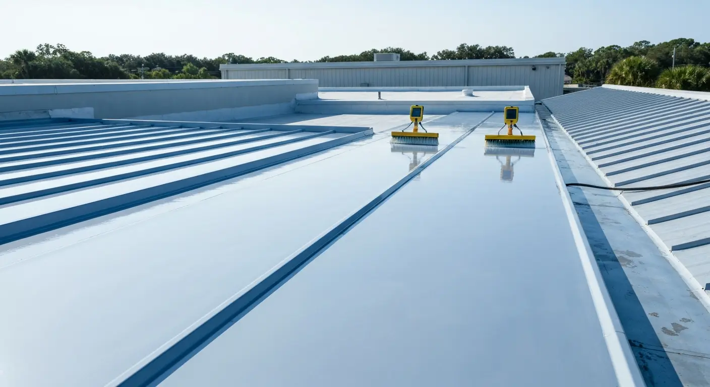 Polyurethane coating on metal roof system