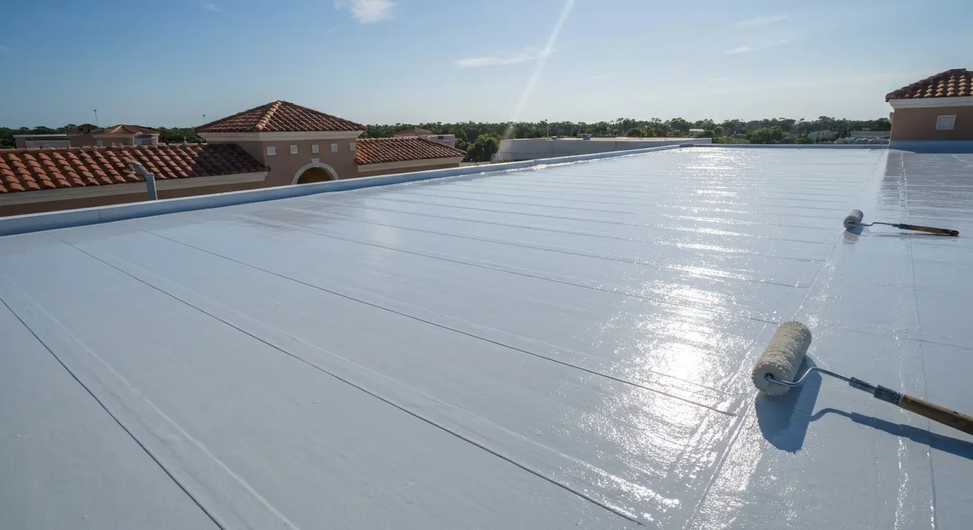 Flat roof silicone coating application