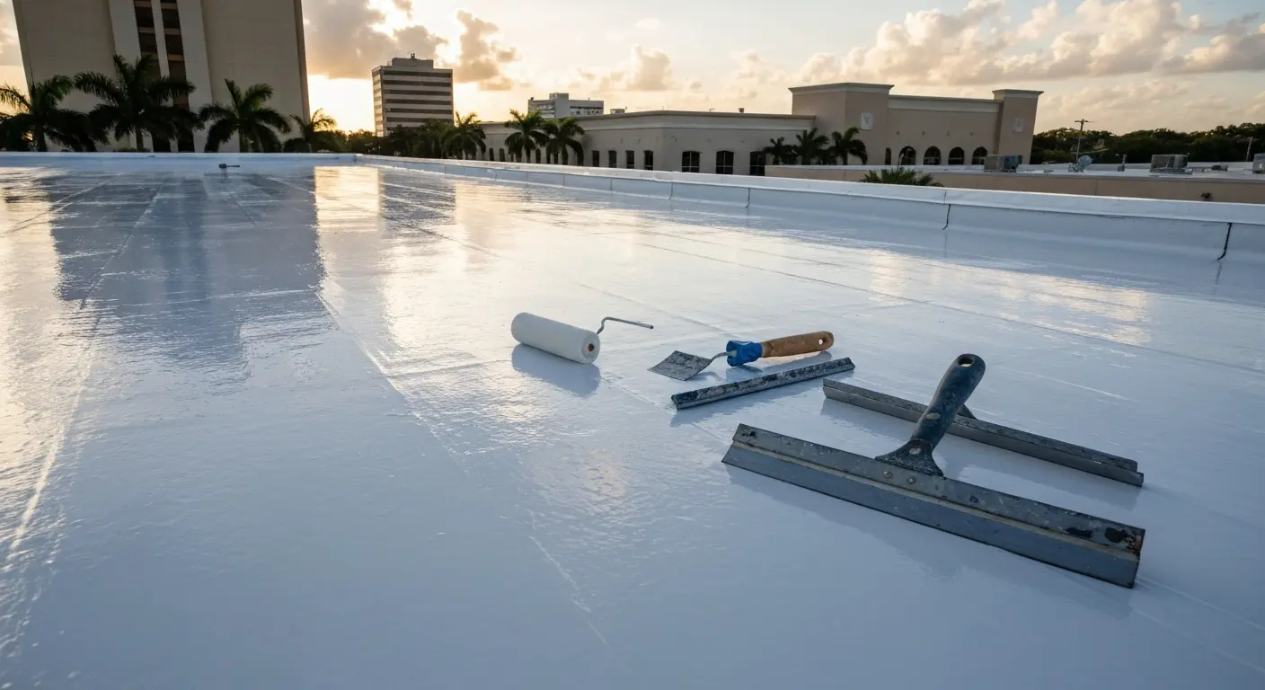 Silicone roof coating applied to commercial building