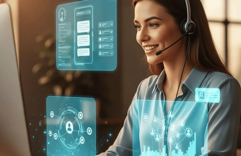 Customer service representative utilizing automated management tools for efficiency