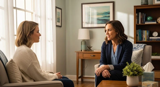 Two women in image discussing how treatment changes recovery time