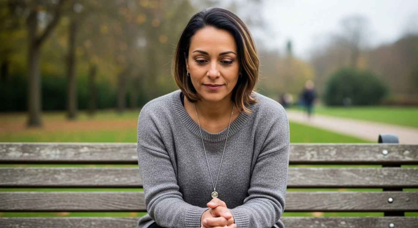  Woman sitting alone on a park bench reflecting on unresolved childhood trauma emotions