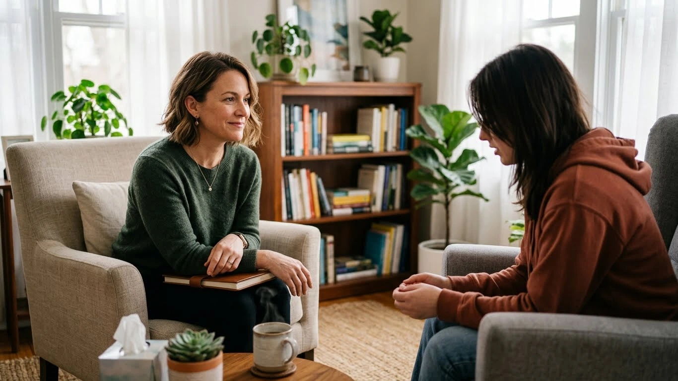 Woman staring blankly showing anxiety and depression as mental health effects of childhood trauma Woman staring blankly showing anxiety and depression as mental health effects of childhood trauma