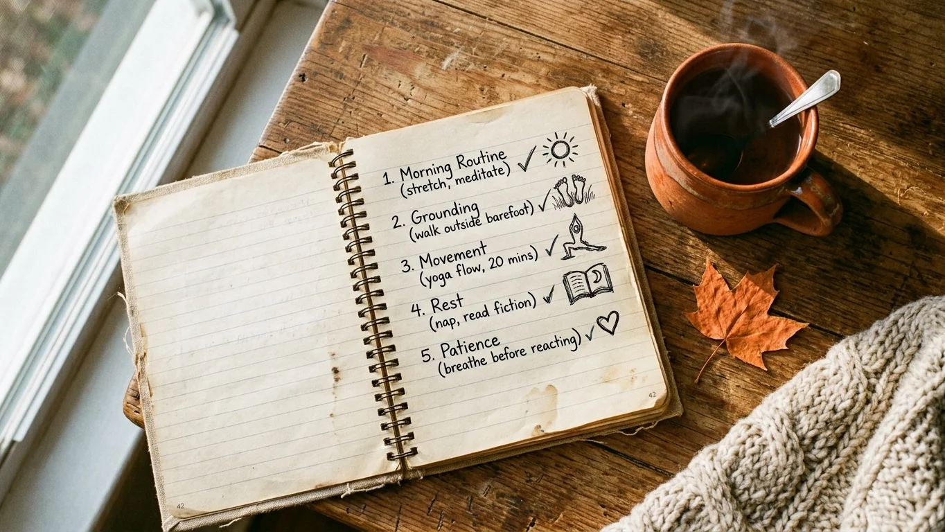 Handwritten wellness journal with tips to support the body during trauma healing. Handwritten wellness journal with tips to support the body during trauma healing.