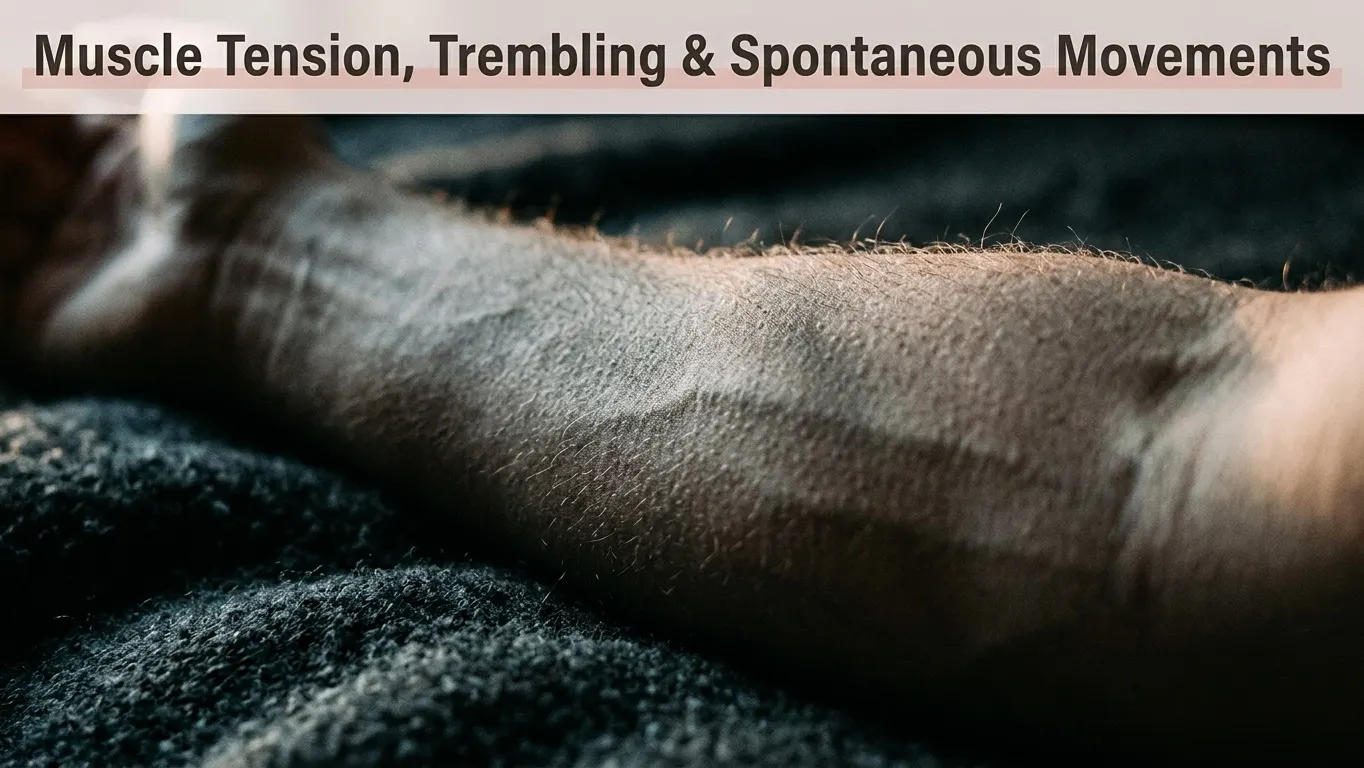 Close-up of muscle trembling and tension release, a physical sign of trauma leaving the body Close-up of muscle trembling and tension release, a physical sign of trauma leaving the body