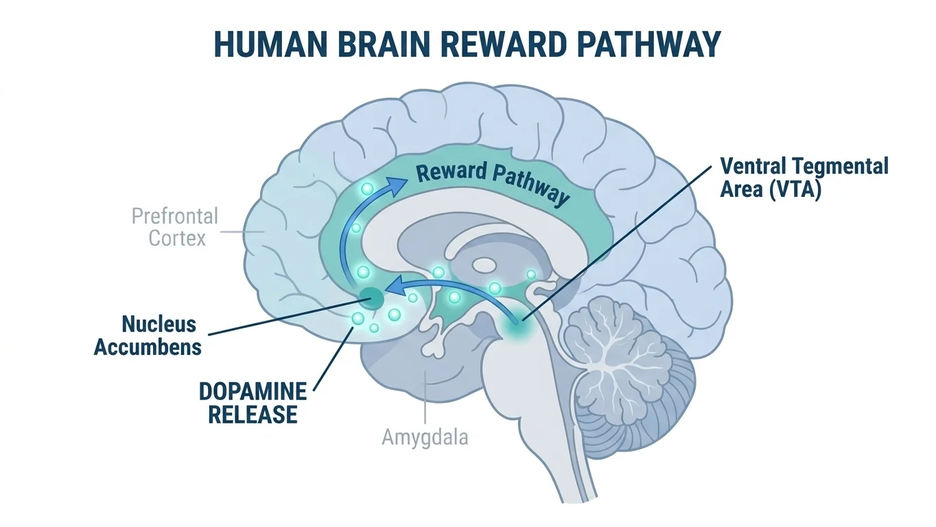 Diagram showing how addictive substances affect brain dopamine and reward pathways