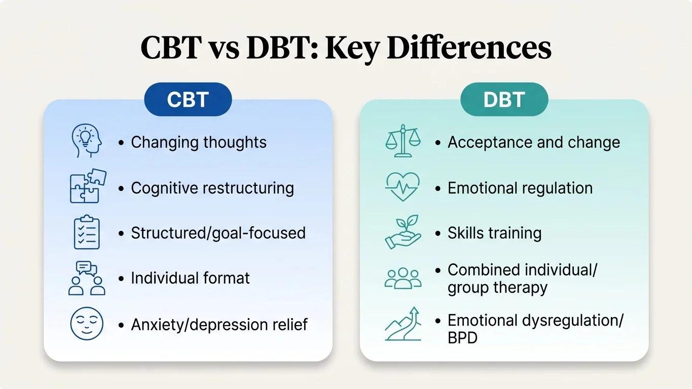 Person reflecting and journaling while deciding between CBT and DBT Person reflecting and journaling while deciding between CBT and DBT