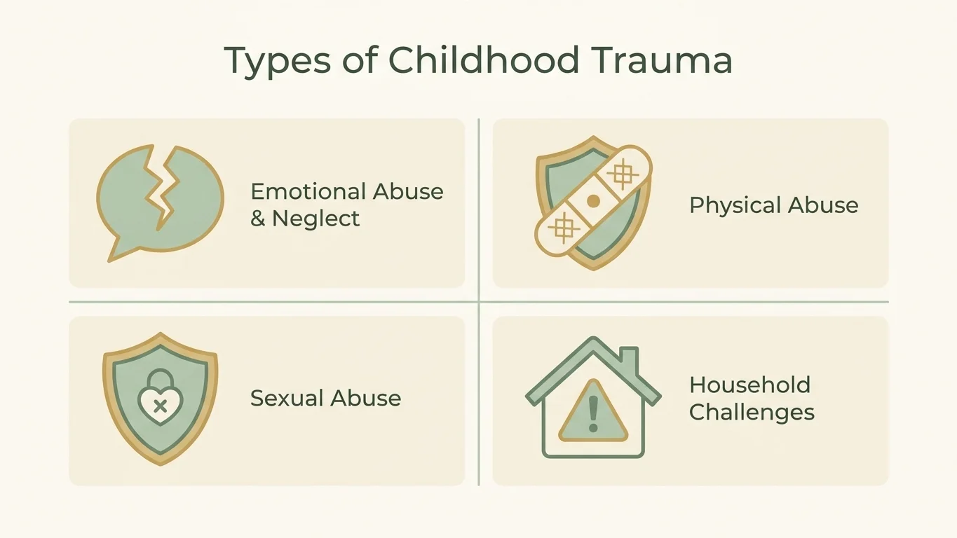 Infographic showing four types of childhood trauma including abuse and neglect Infographic showing four types of childhood trauma including abuse and neglect