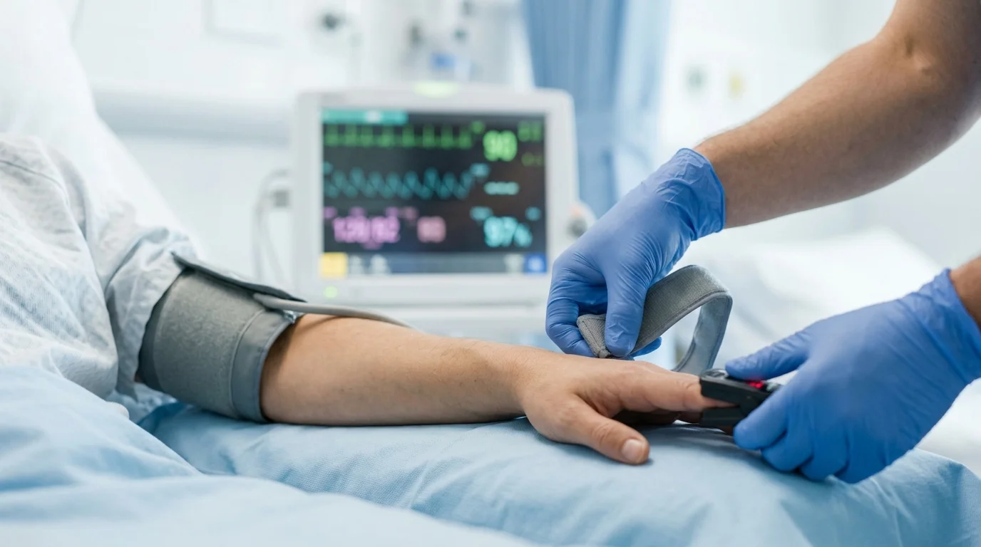 Clinician monitoring patient vitals to ensure safety during ketamine therapy for depression