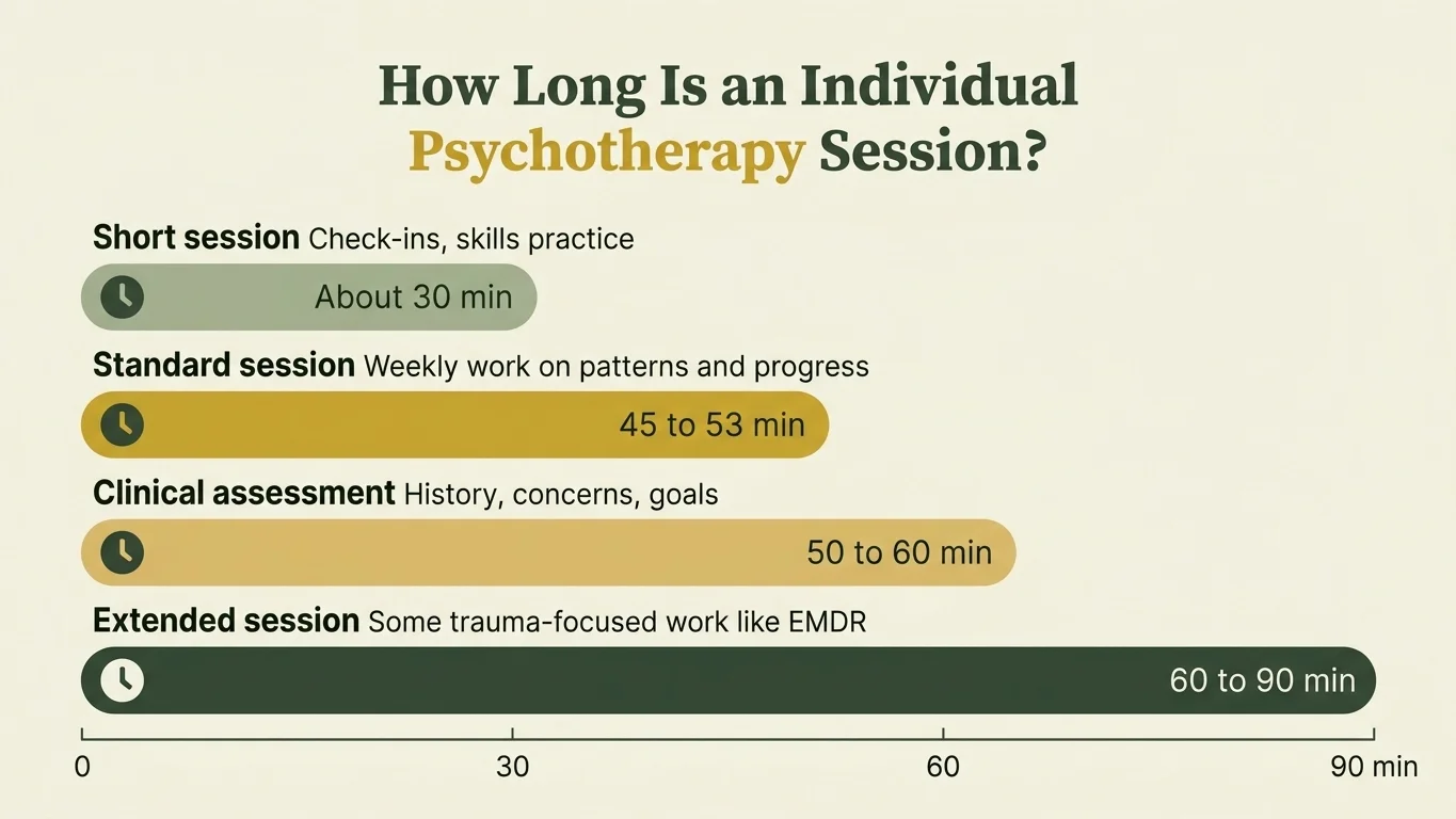 Chart of individual psychotherapy session lengths: assessment, standard, short, and extended sessions