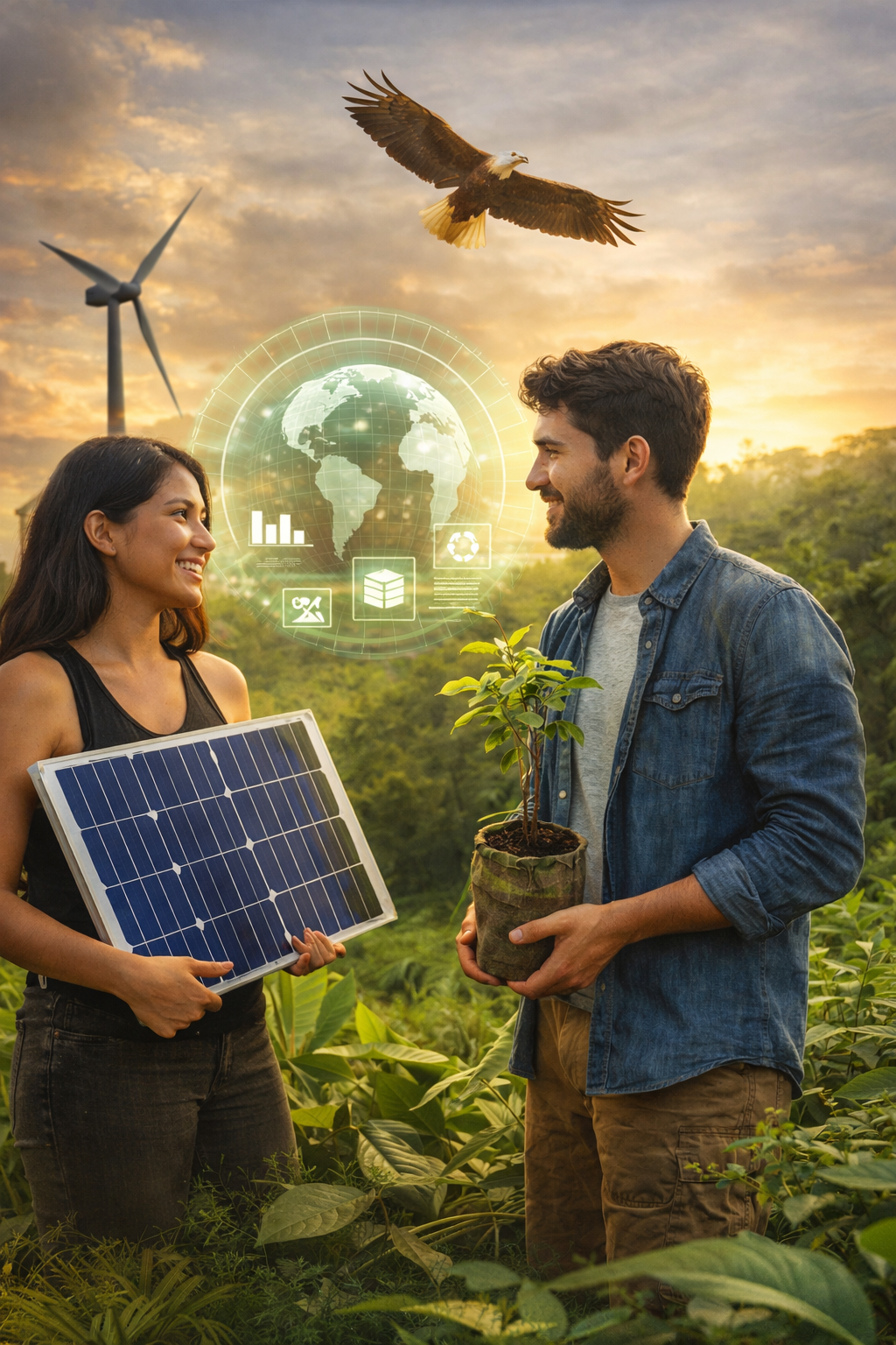 Deforestation transitioning into reforestation efforts showing ecological regeneration