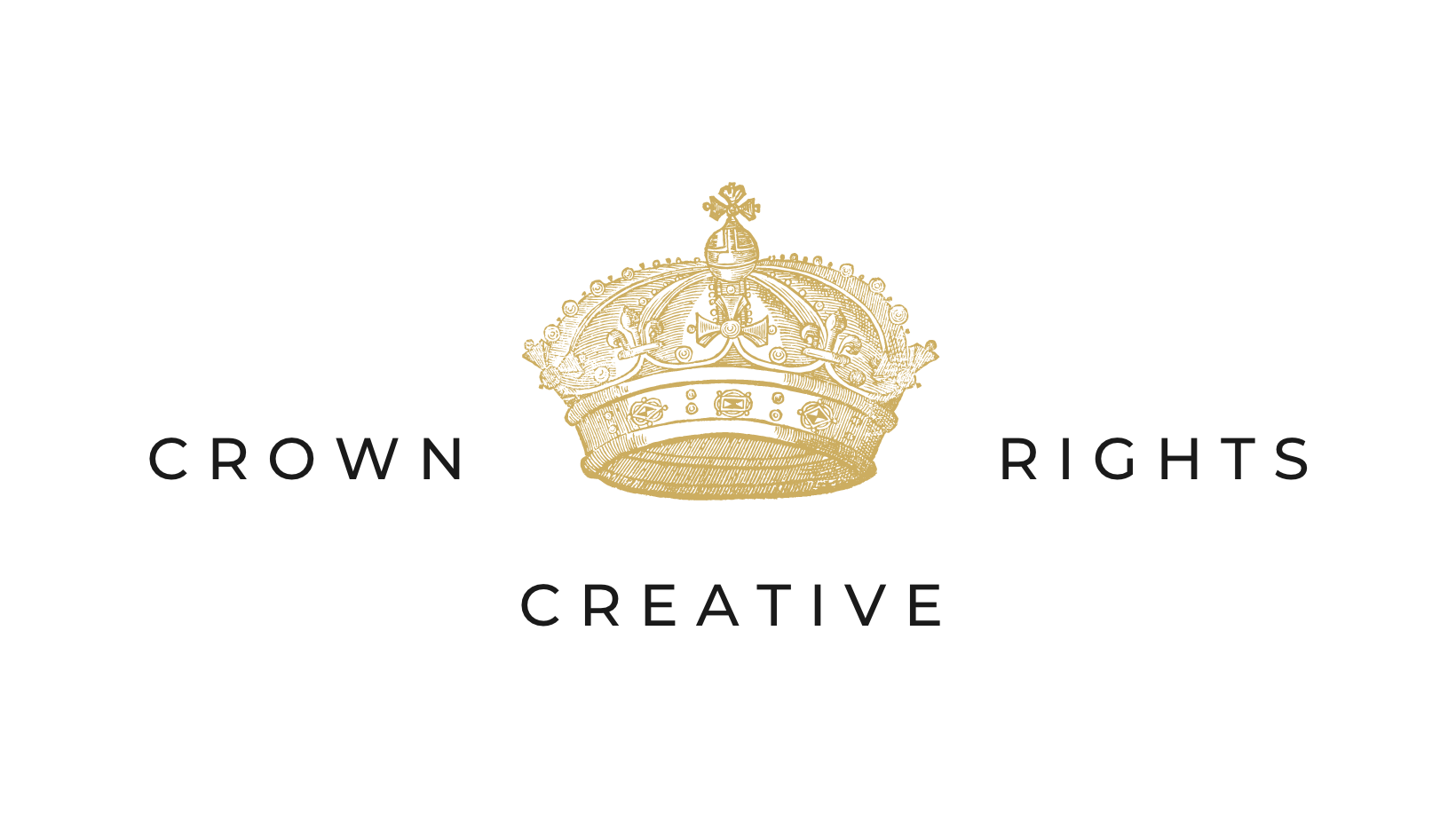 Golden crown with golden text to the left a right, estd 2022, below icon in large lettering, Crown Rights Creative