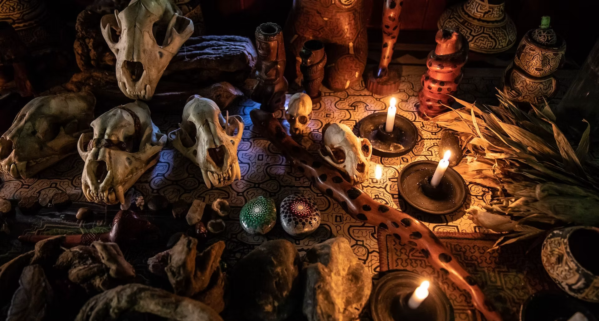 The mesa set before a traditional ayahuasca ceremony in Peru The mesa set before a traditional ayahuasca ceremony in Peru