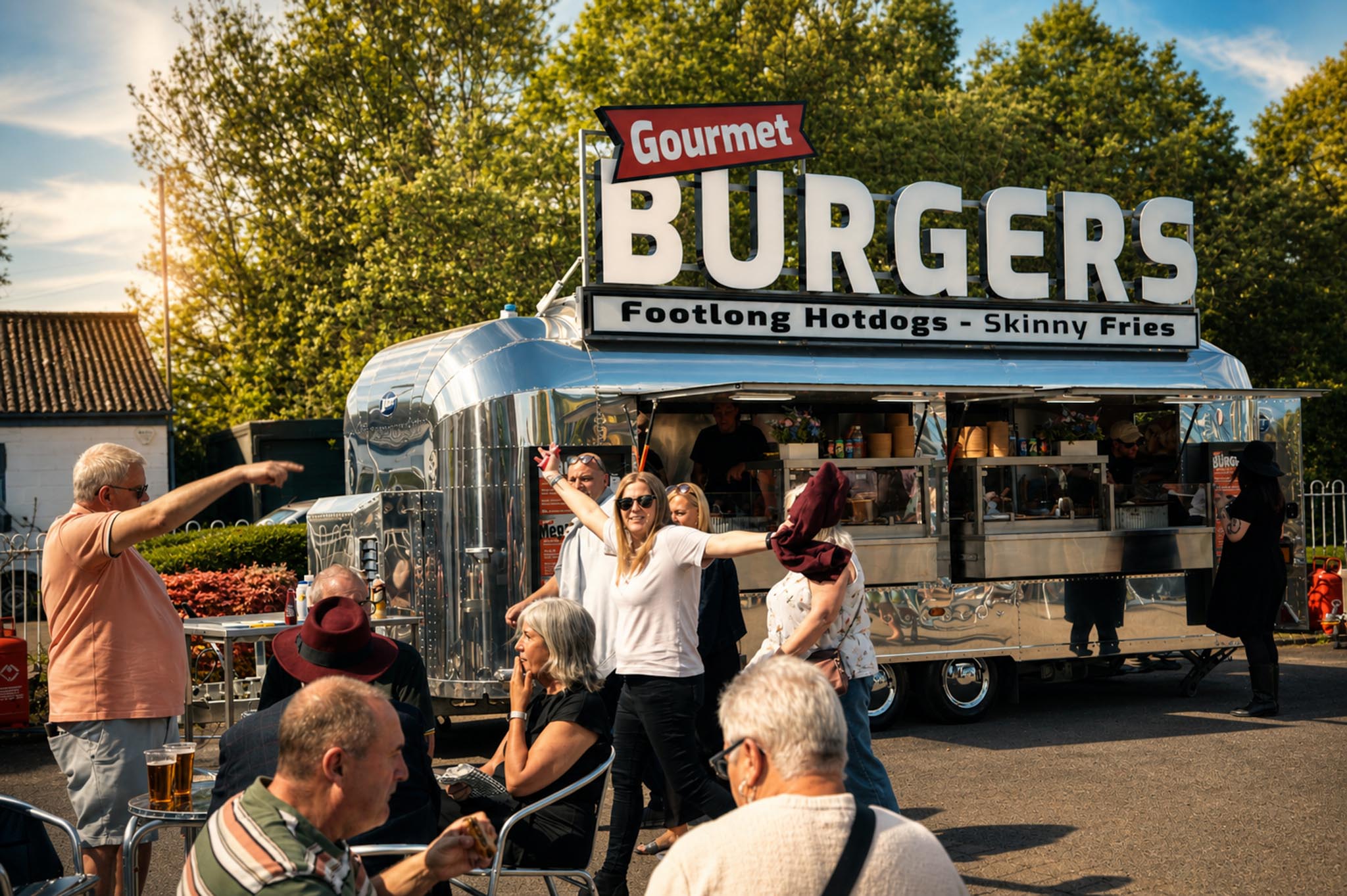 Street food stall serving chicken & chips