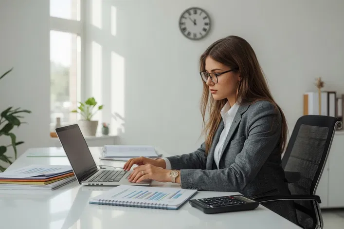 Accountant reviewing monthly financial reports and spreadsheets for local business in Saint Petersburg, FL