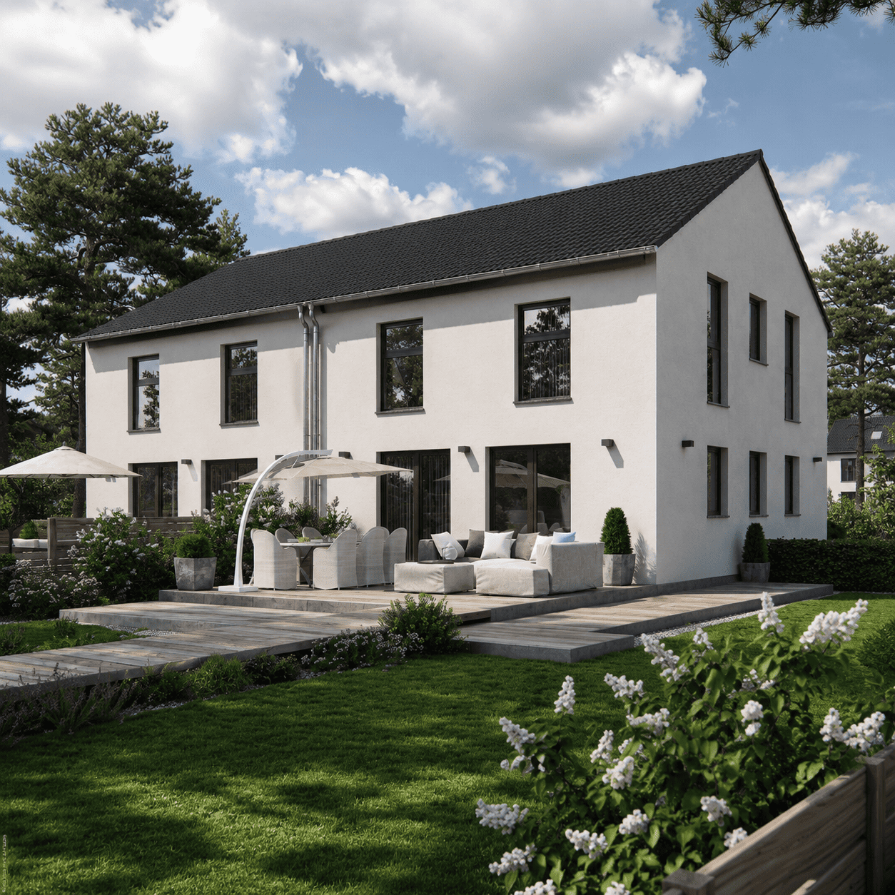 Fertighaus als Doppelhaus