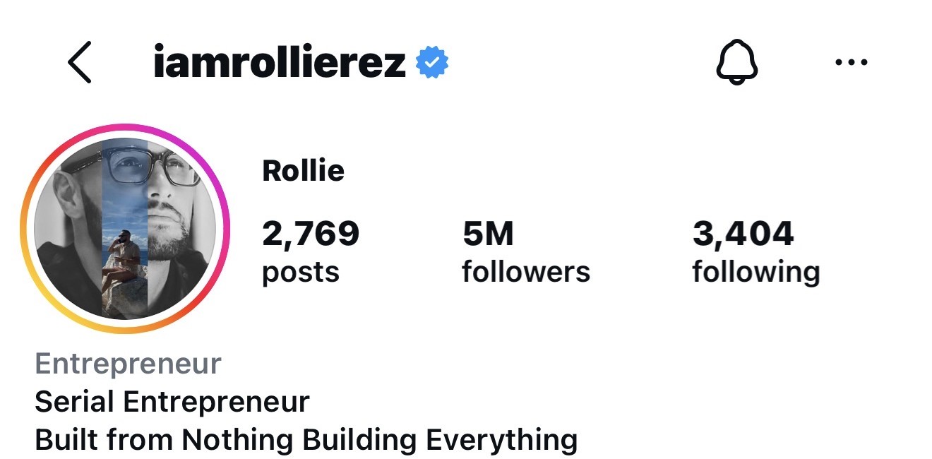@iamrollierez Instagram profile showing 5M followers