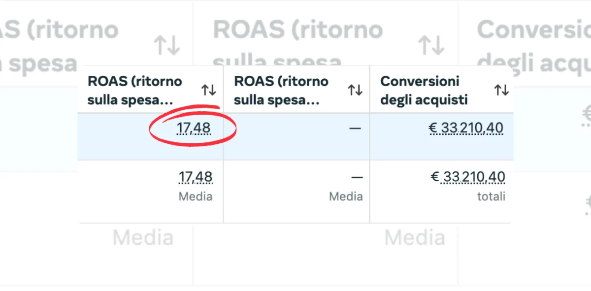 ROAS 17.48x — €33.210 di conversioni