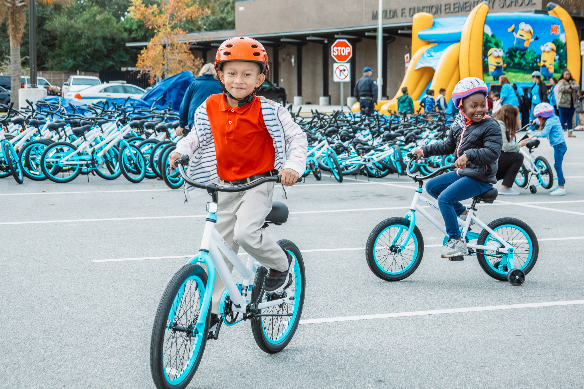 Kids riding their new bikes