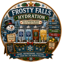 Frosty Falls Hydration emblem - still and sparkling water for builders at the Build for Joy bike build