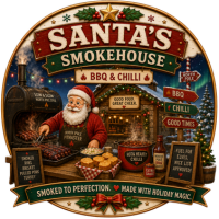Santa's Smokehouse emblem - BBQ and chili lunch served at the Build for Joy bike build