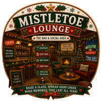 Mistletoe Lounge emblem - the open bar and social space at the Build for Joy bike build
