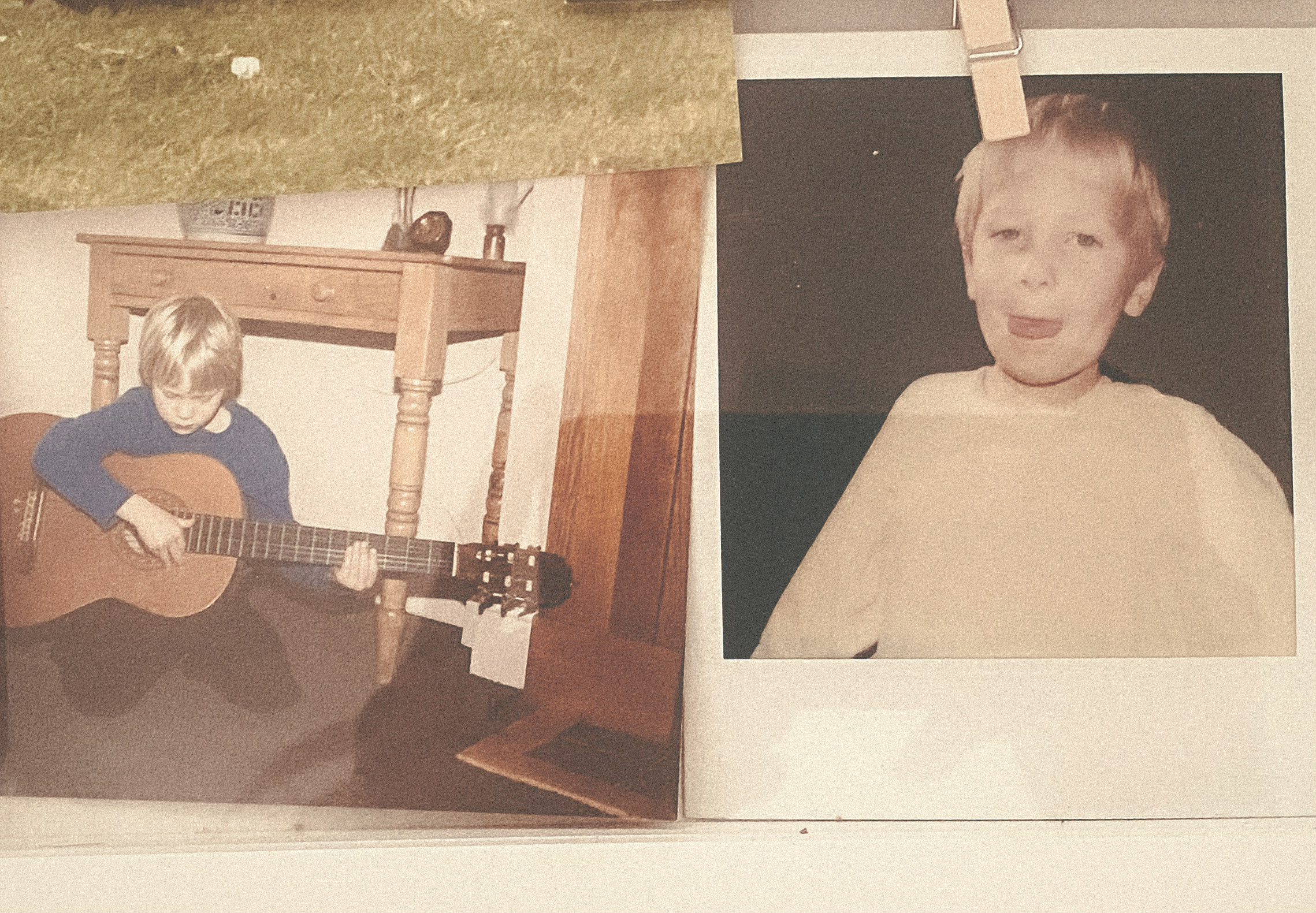 ‘First strums’ with his Dads guitar