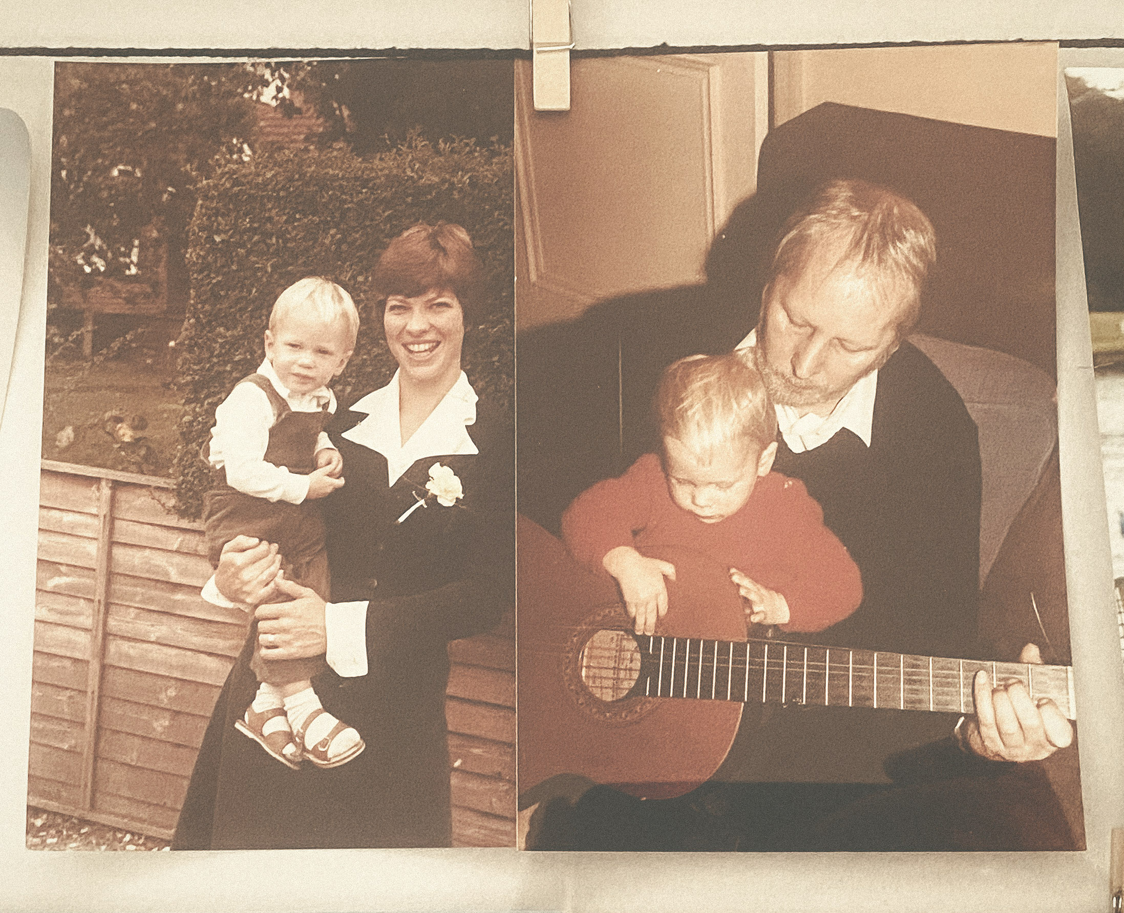 Simon with his Mum Joanna & being introduced to the guitar early by his Dad Stan