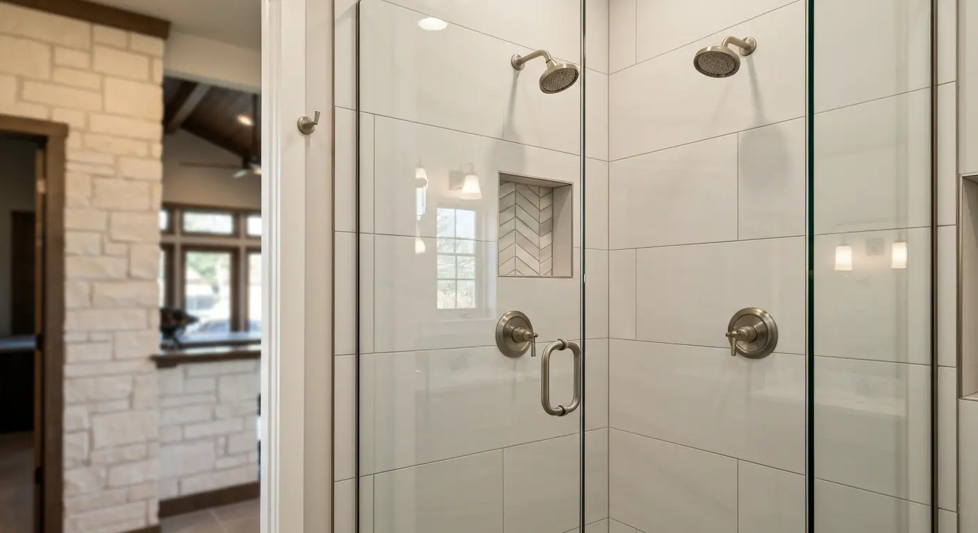 Modern bathroom with new fixtures and tile shower