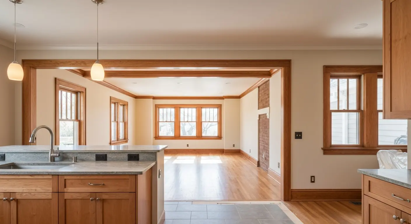Open-concept living area after whole-home renovation