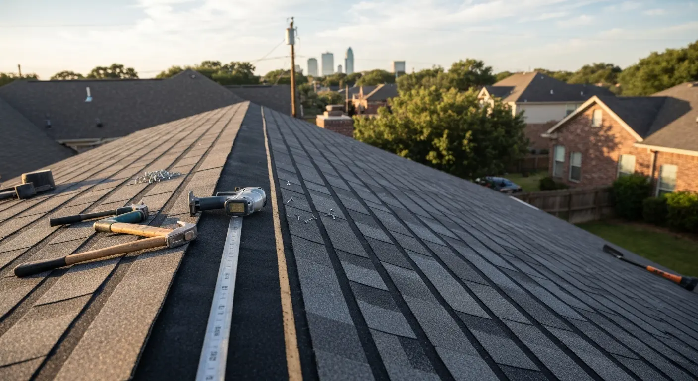 Asphalt shingle roof replacement in Dallas