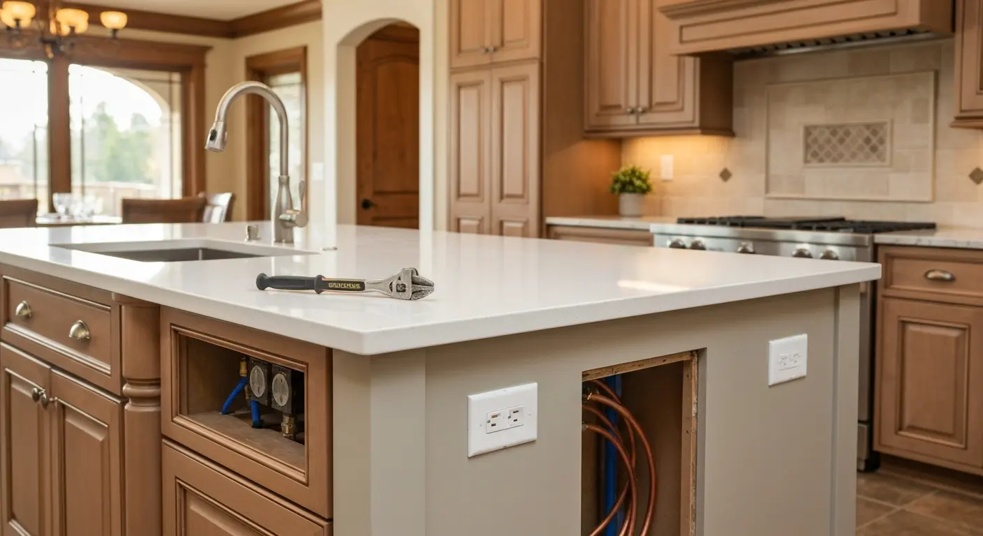 Island with electrical and plumbing utilities