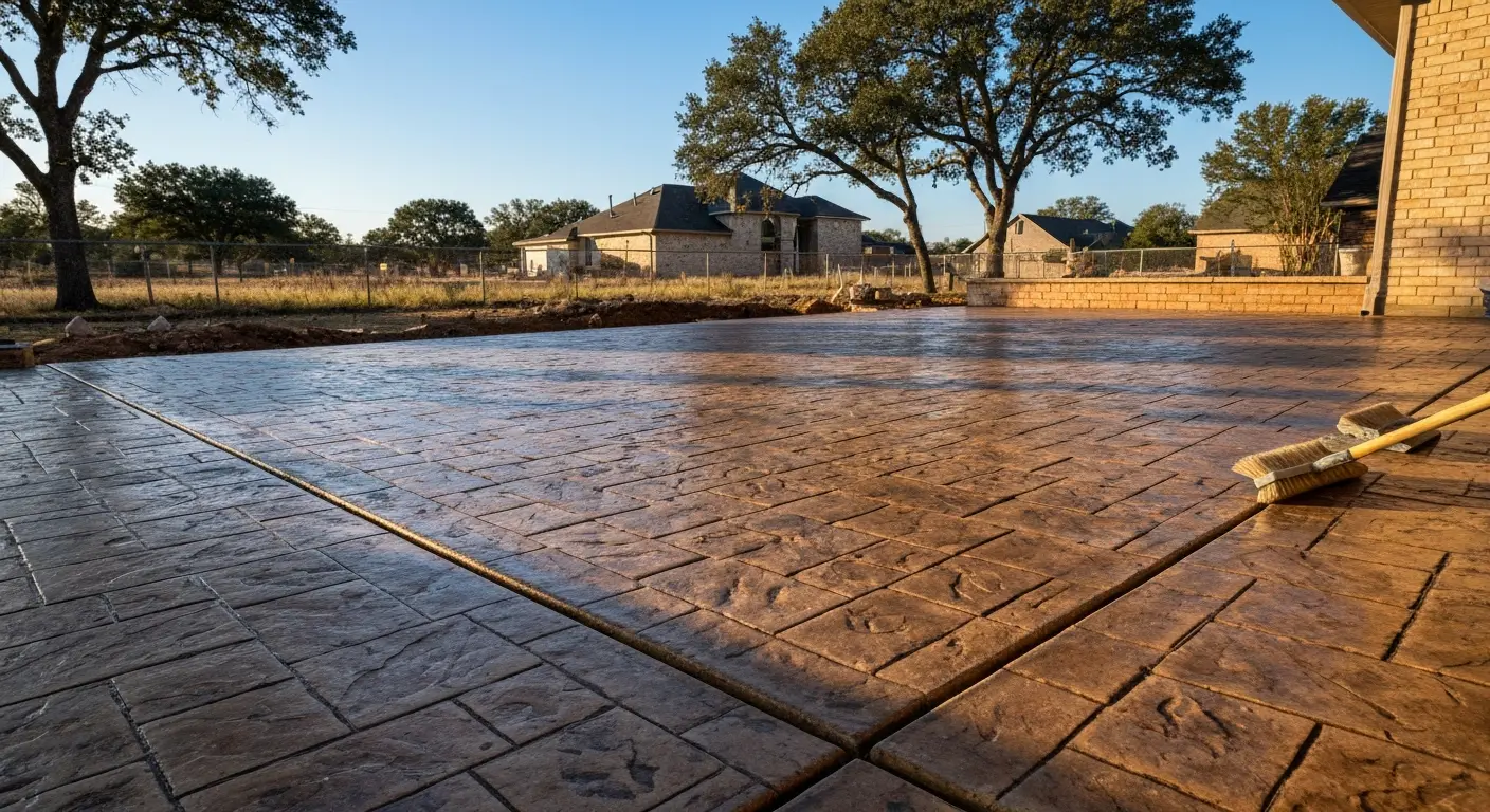 Concrete patio with decorative stamped finish