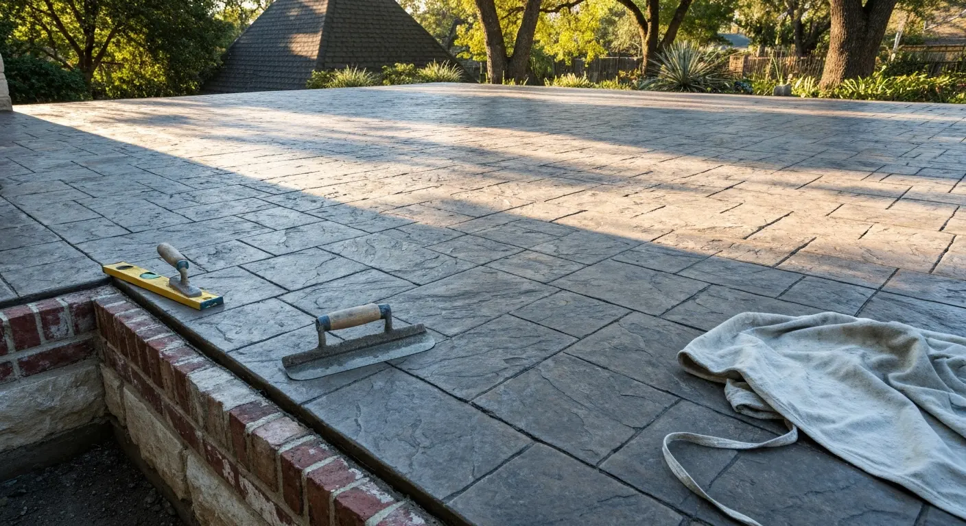 Stamped concrete patio with stone texture