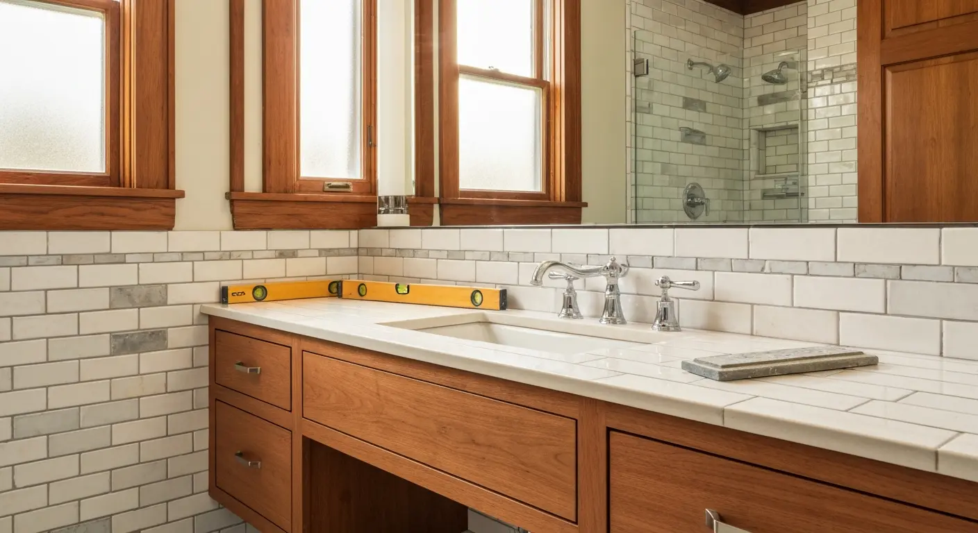 Luxury bathroom remodel with custom tile and vanity