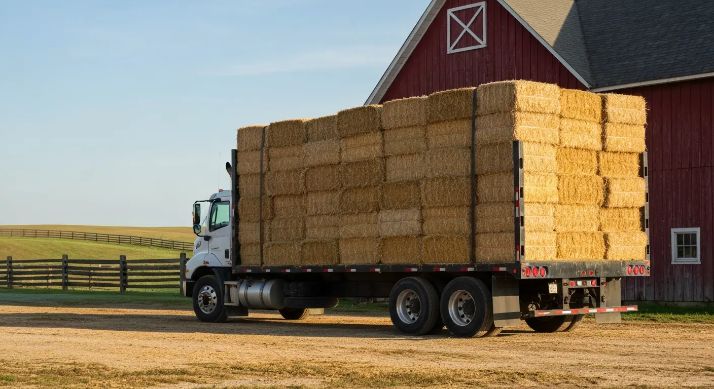 Bulk bedding delivery truck at barn