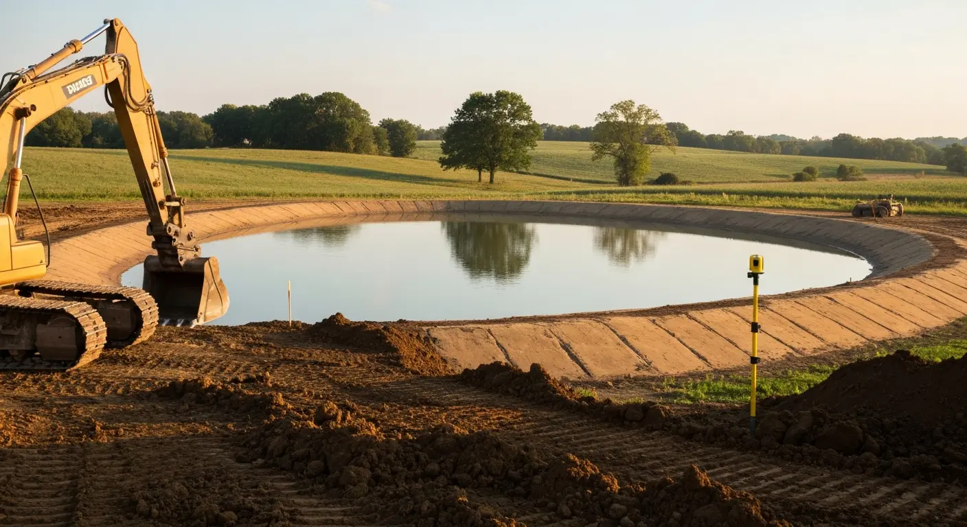 Pond excavation for agricultural property