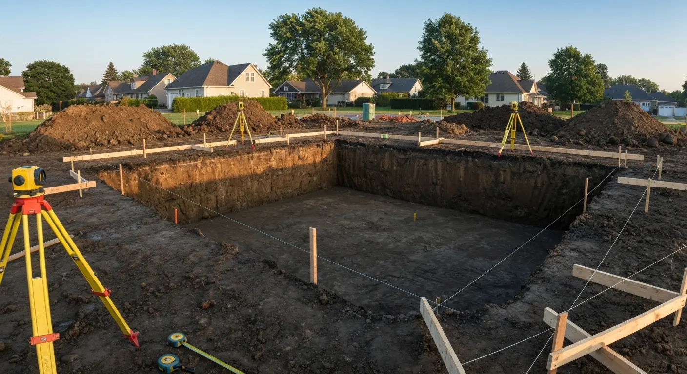 Building site preparation and foundation excavation