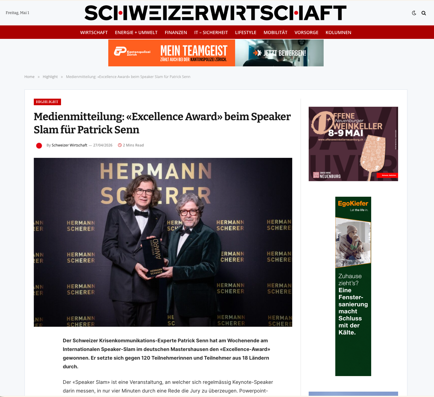 Screenshot Schweizer Wirtschaft