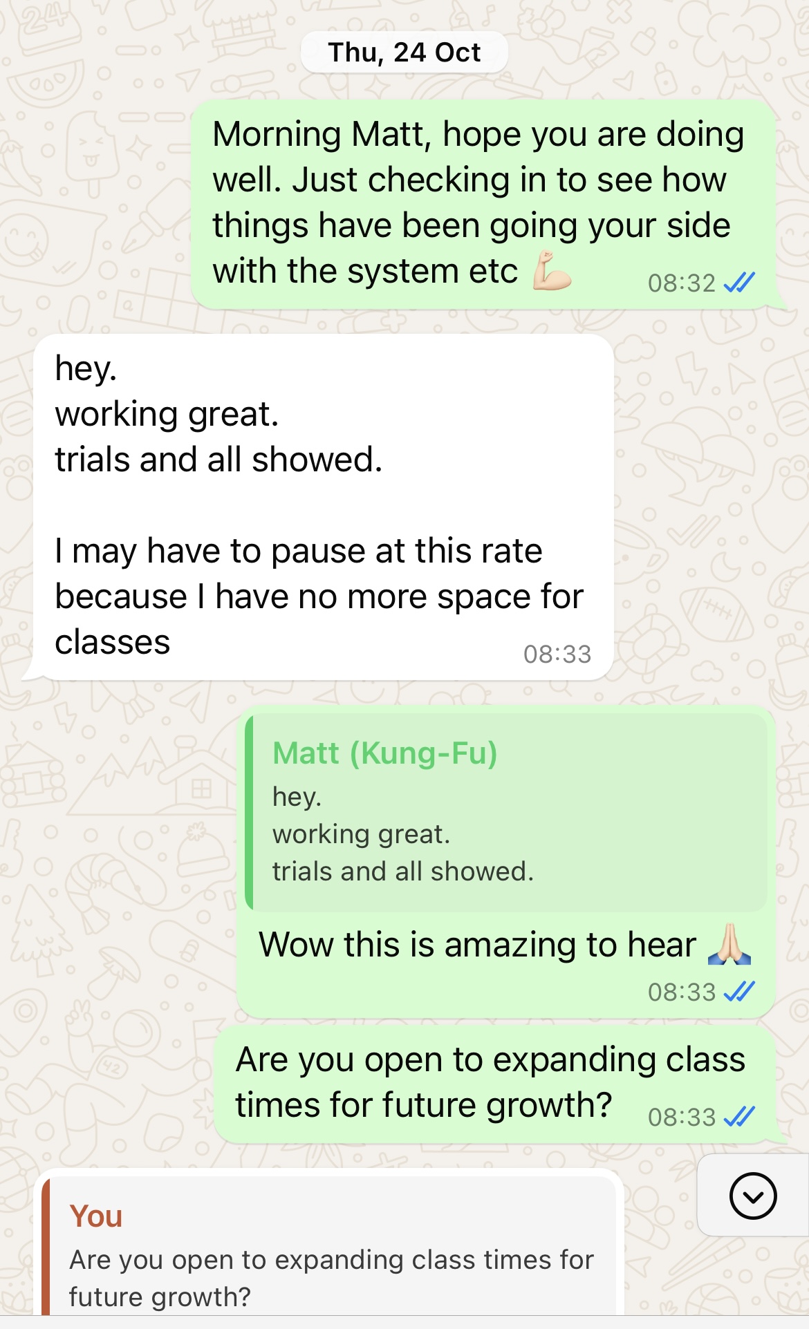 WhatsApp chat with an EasyLead client