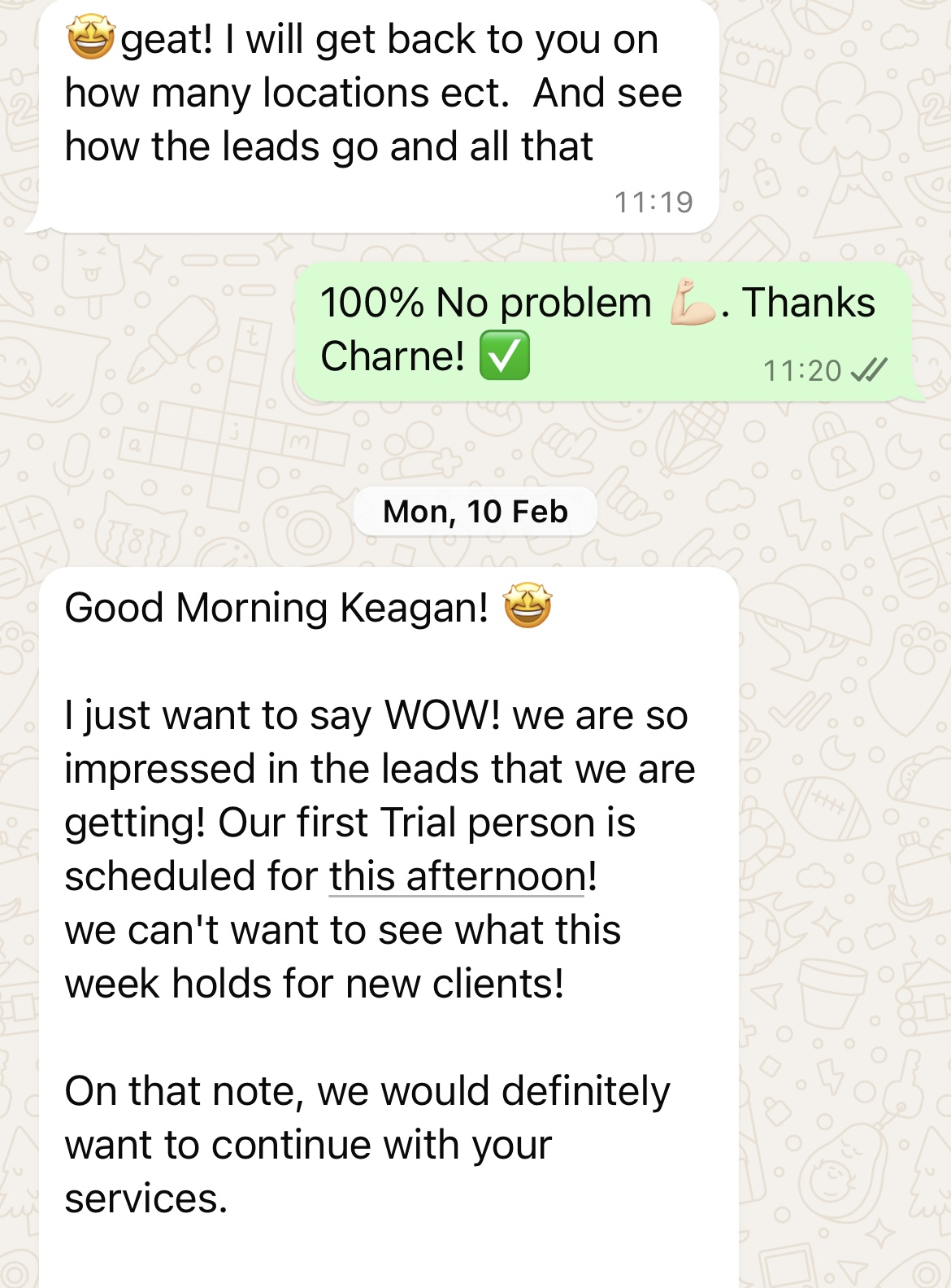 WhatsApp chat with an EasyLead client