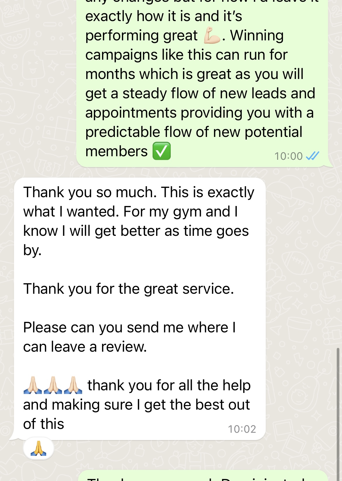 WhatsApp chat with an EasyLead client