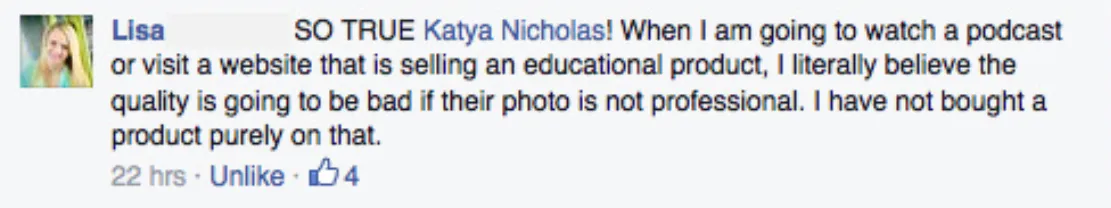 Client comment on Facebook
