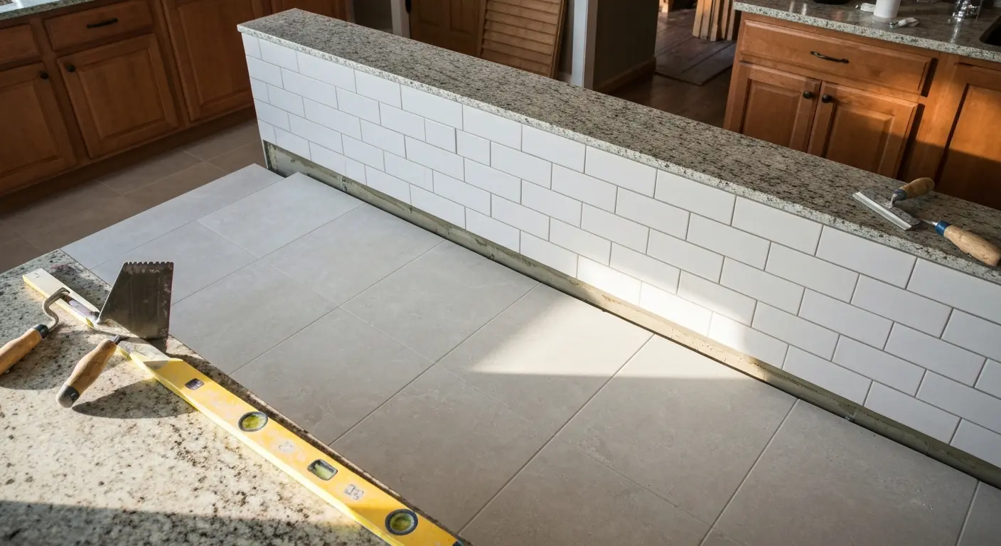 Tile backsplash and flooring